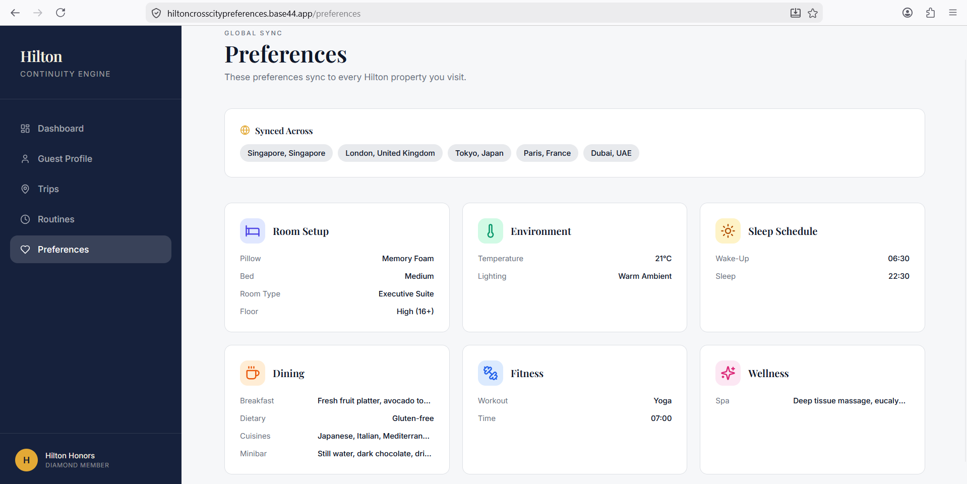 Hilton Hotel Cross-City Continuity Mobile App
